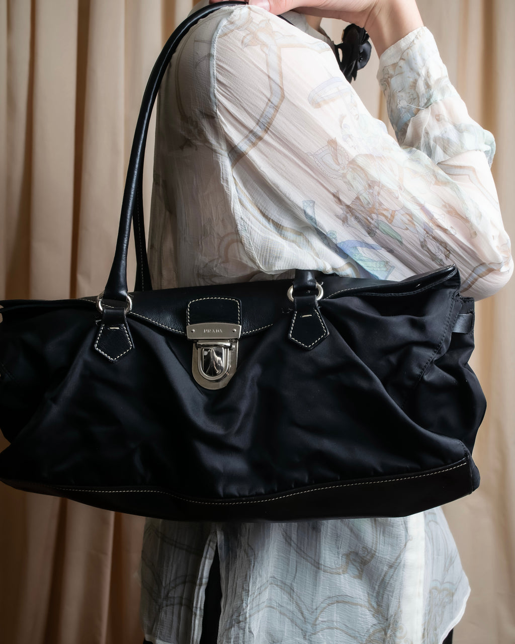 "PRADA" Nylon leather combination one shoulder bag
