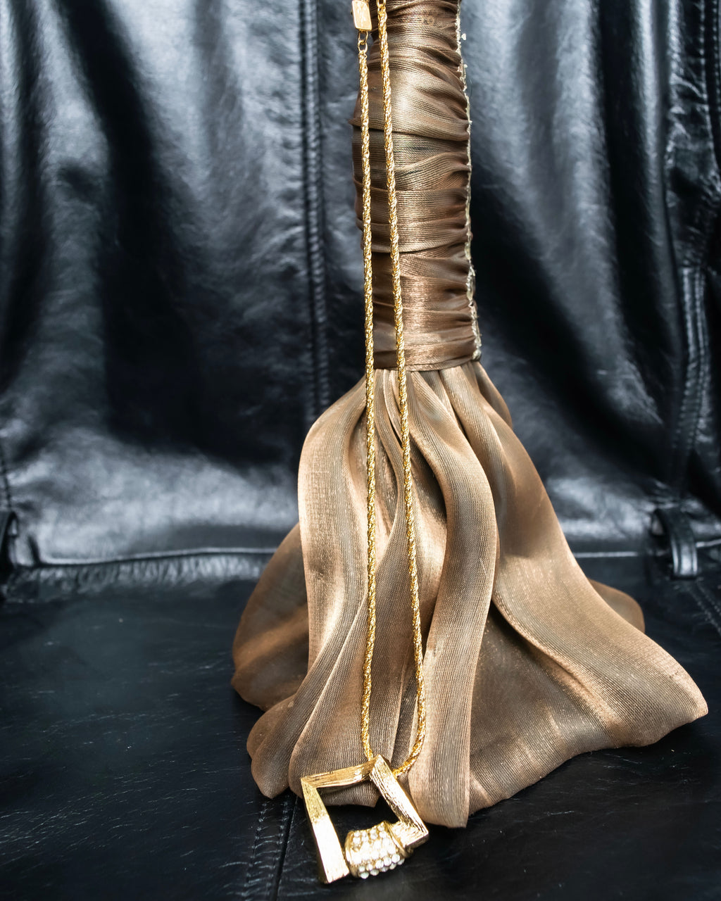 "YVES SAINT LAURENT" rhinestone motif gold necklace