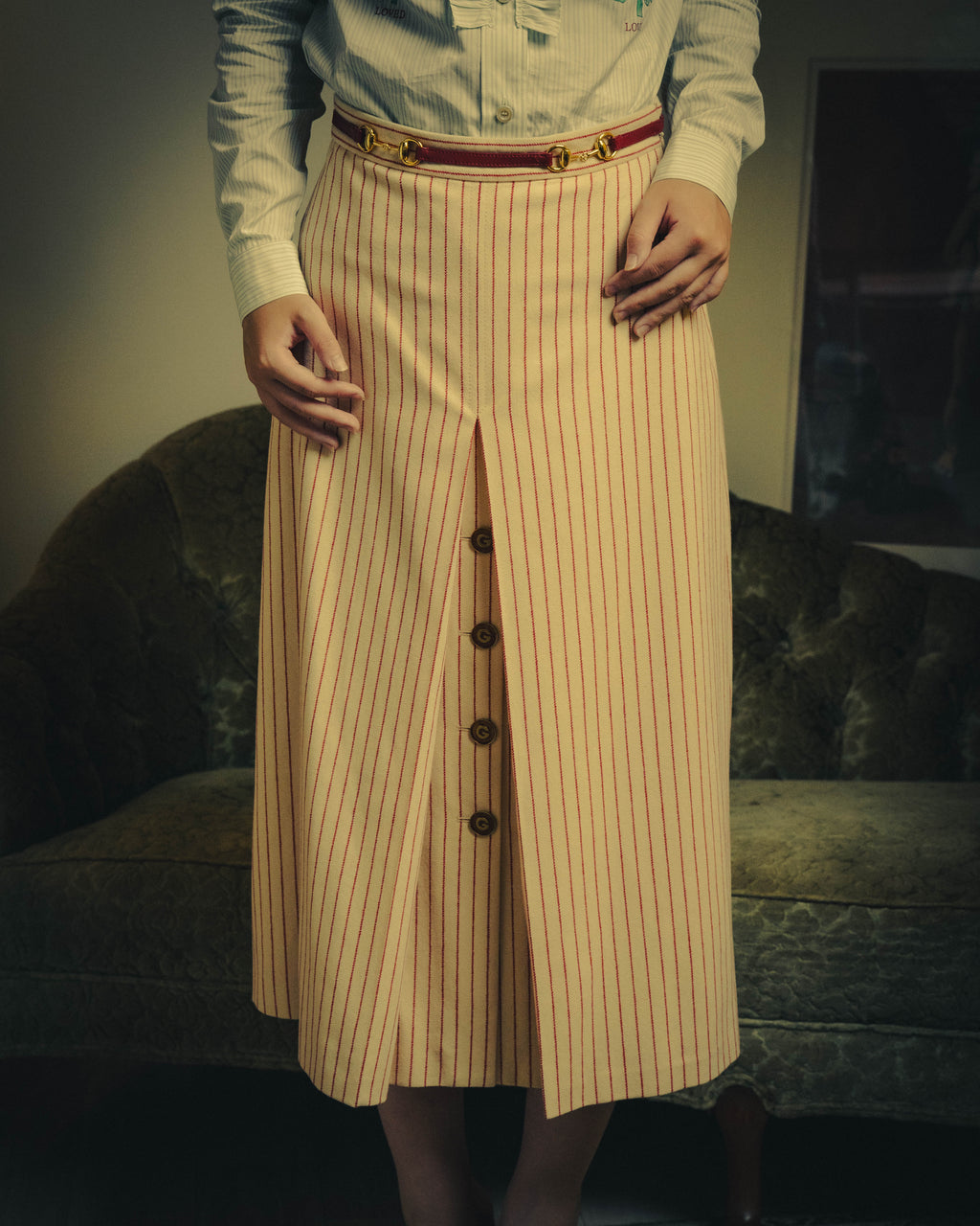 -SPECIAL- “GUCCI” 2015-2022 vintage inspired horsebit striped wool skirt
