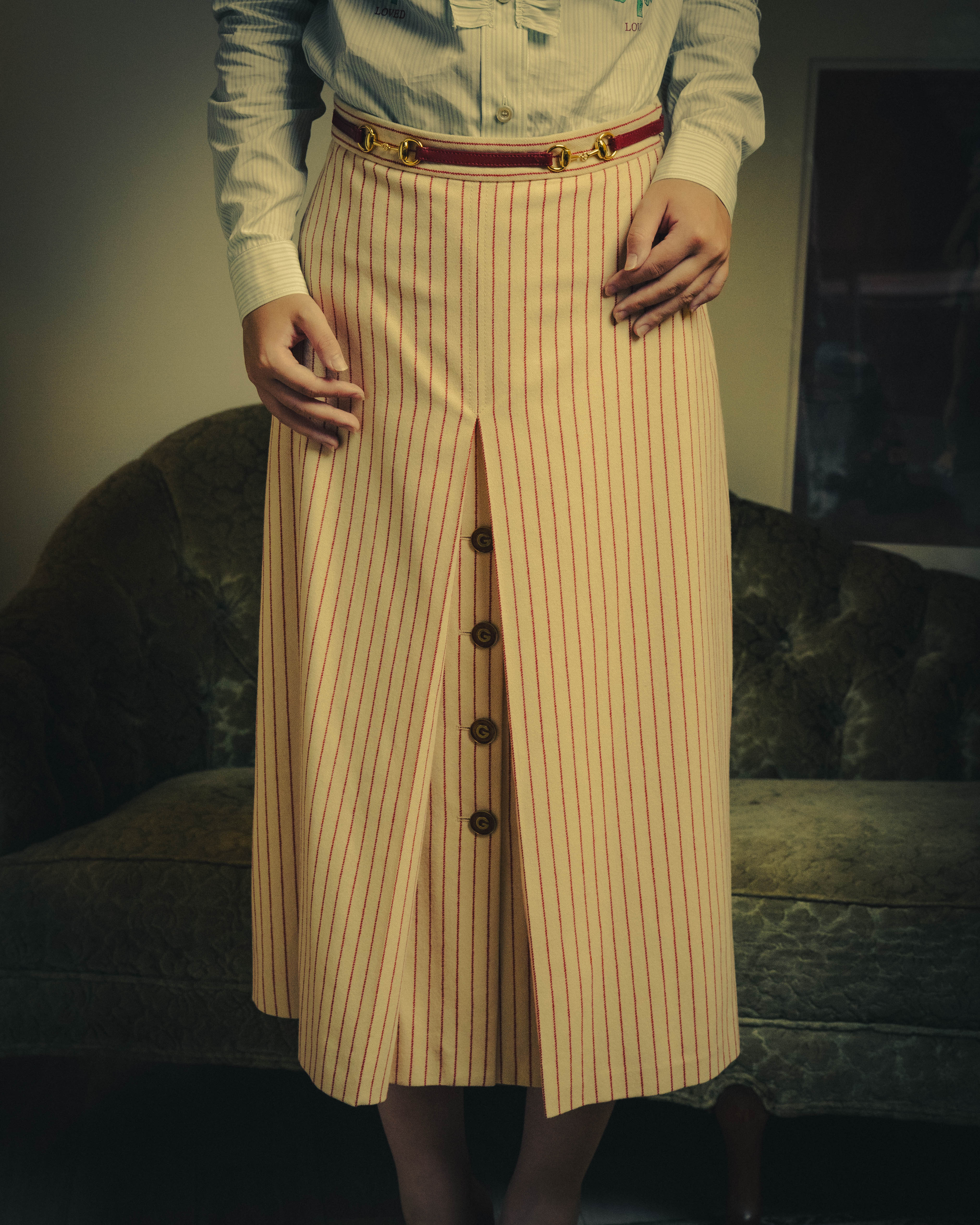-SPECIAL- “GUCCI” 2015-2022 vintage inspired horsebit striped wool skirt