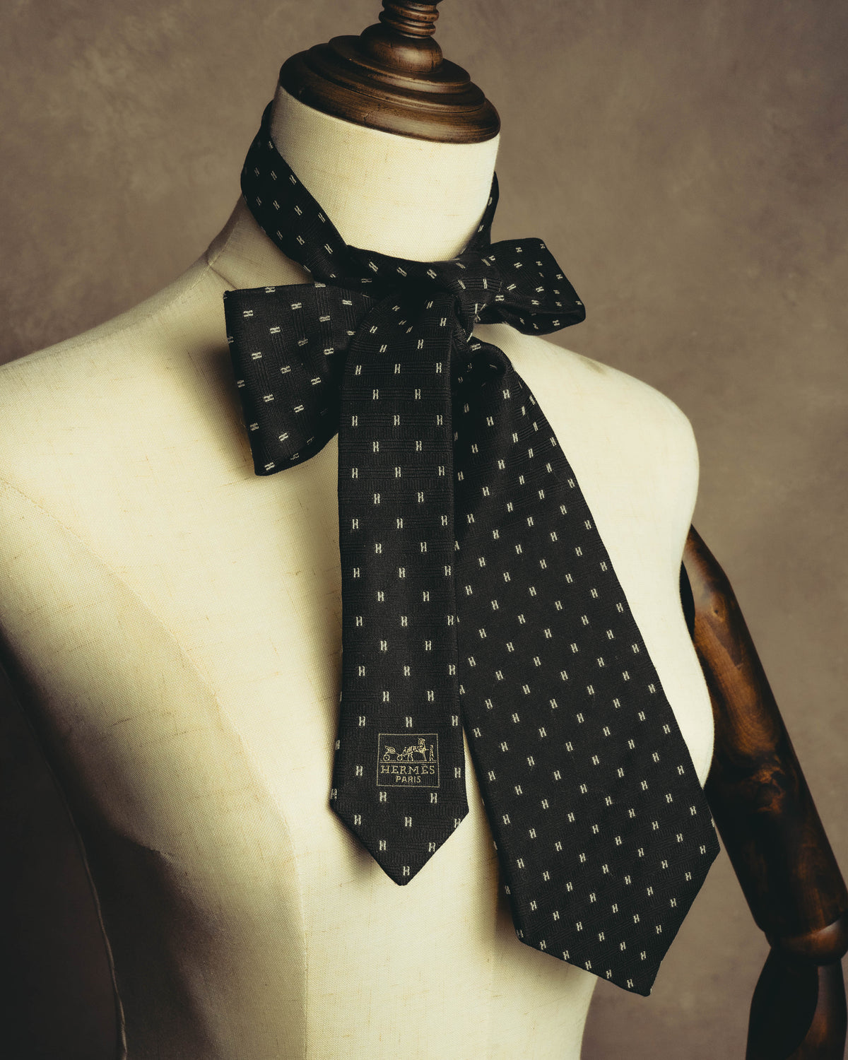 "Hermès" 90's-00's Monogram silk jacquard necktie