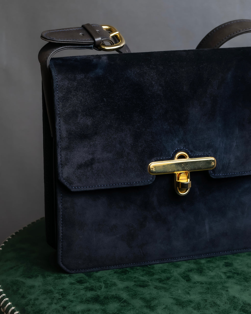 "GUCCI" Dark navy suede leather shoulder bag