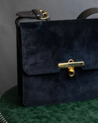 "GUCCI" Dark navy suede leather shoulder bag