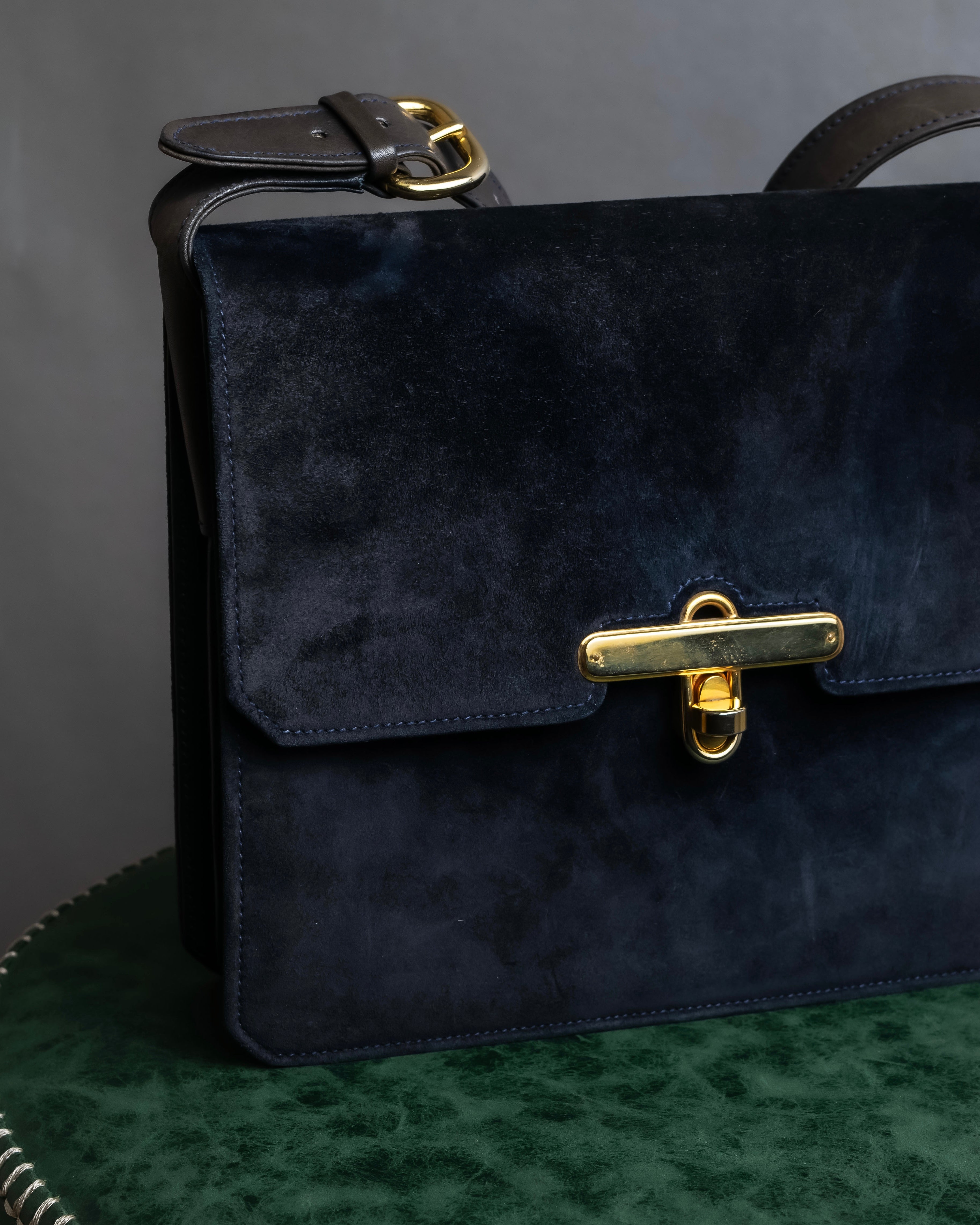 "GUCCI" Dark navy suede leather shoulder bag