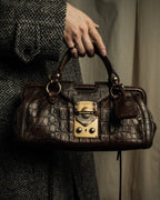 "MIU MIU" Antique design crocodile embossed leather 2way bag