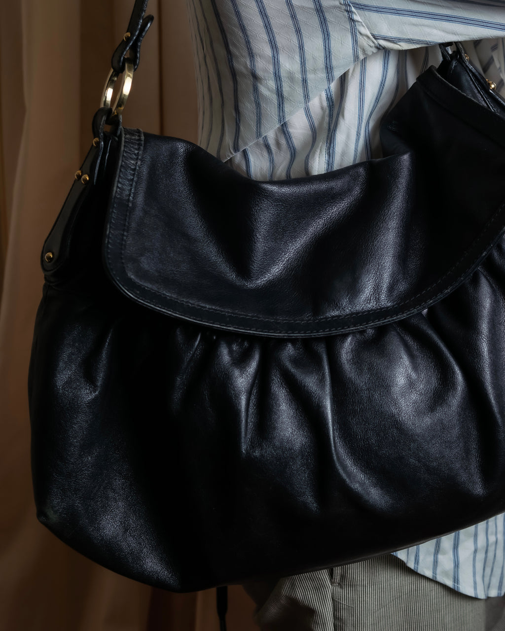 "FENDI" Gathered design leather one-shoulder bag