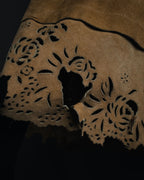 "CECCHI LINEA PELLE" 90’s Suede leather floral cutwork hem skirt