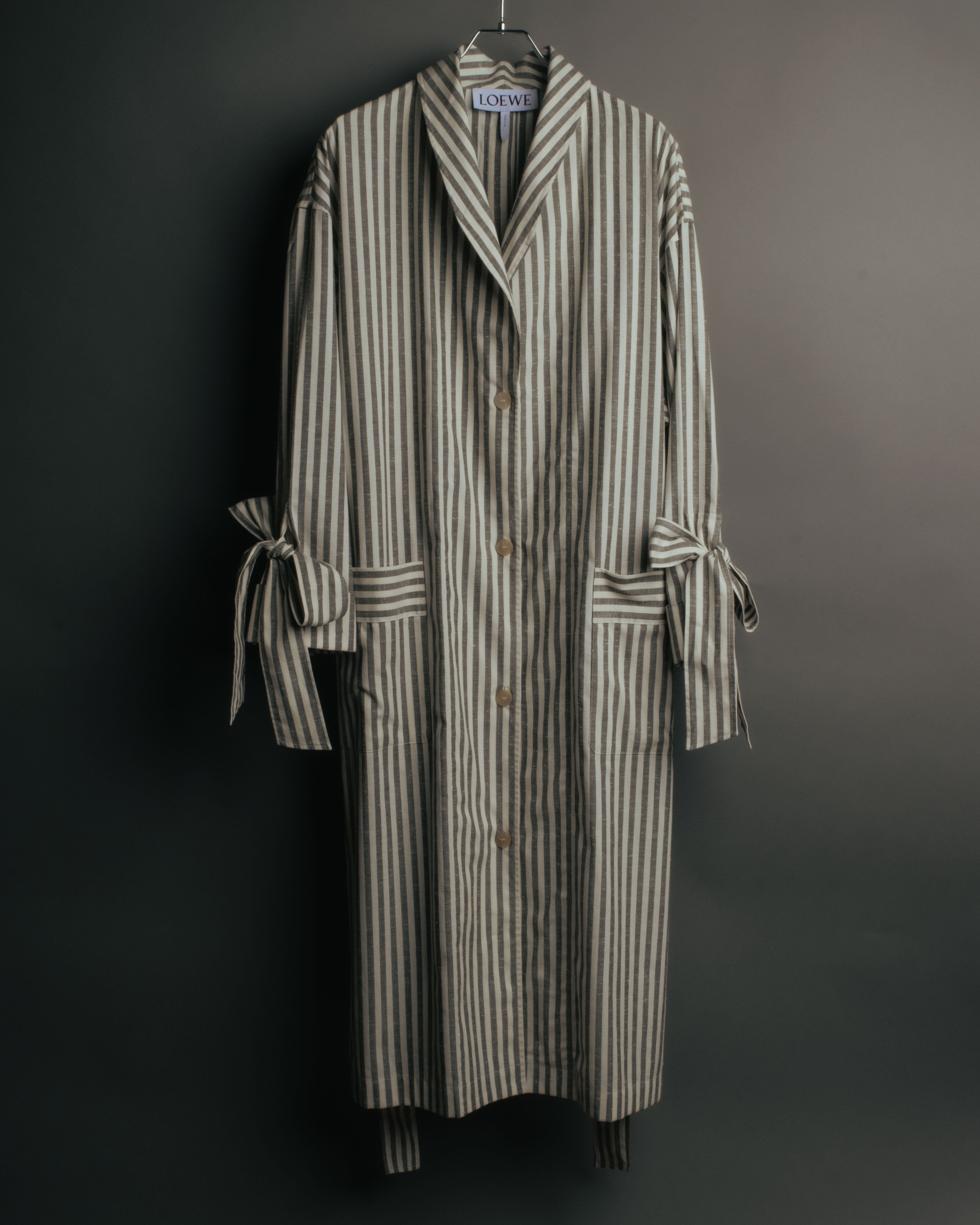 -SPECIAL- “LOEWE” 2010’s striped ribbon sleeve long gown coat