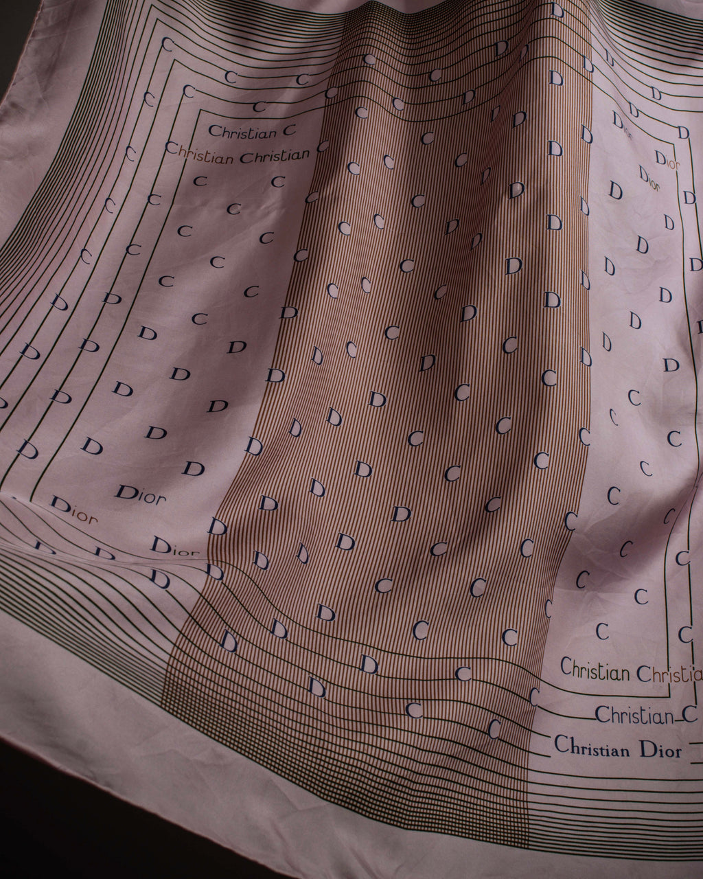 "Christian Dior" Typography logo geometric motif silk scarf