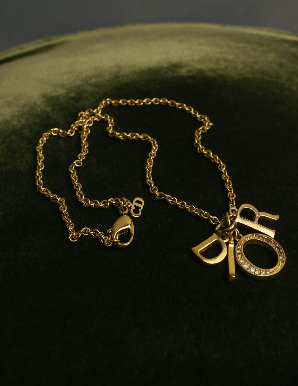 "Christian Dior" 90's-00's Gold tone logo charm necklace