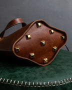 "Salvatore Ferragamo" Gold metal parts brown leather shoulder bag