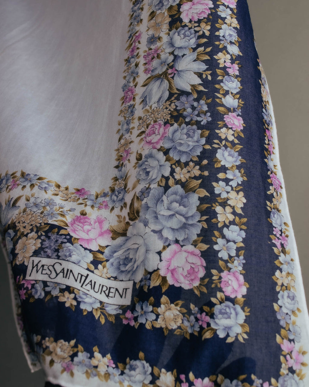 “YVES SAINT LAURENT” 80’s-90’s Floral border scarf