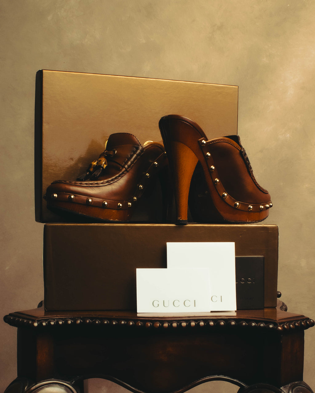“GUCCI” 00’s Bamboo tassel studded platform mules