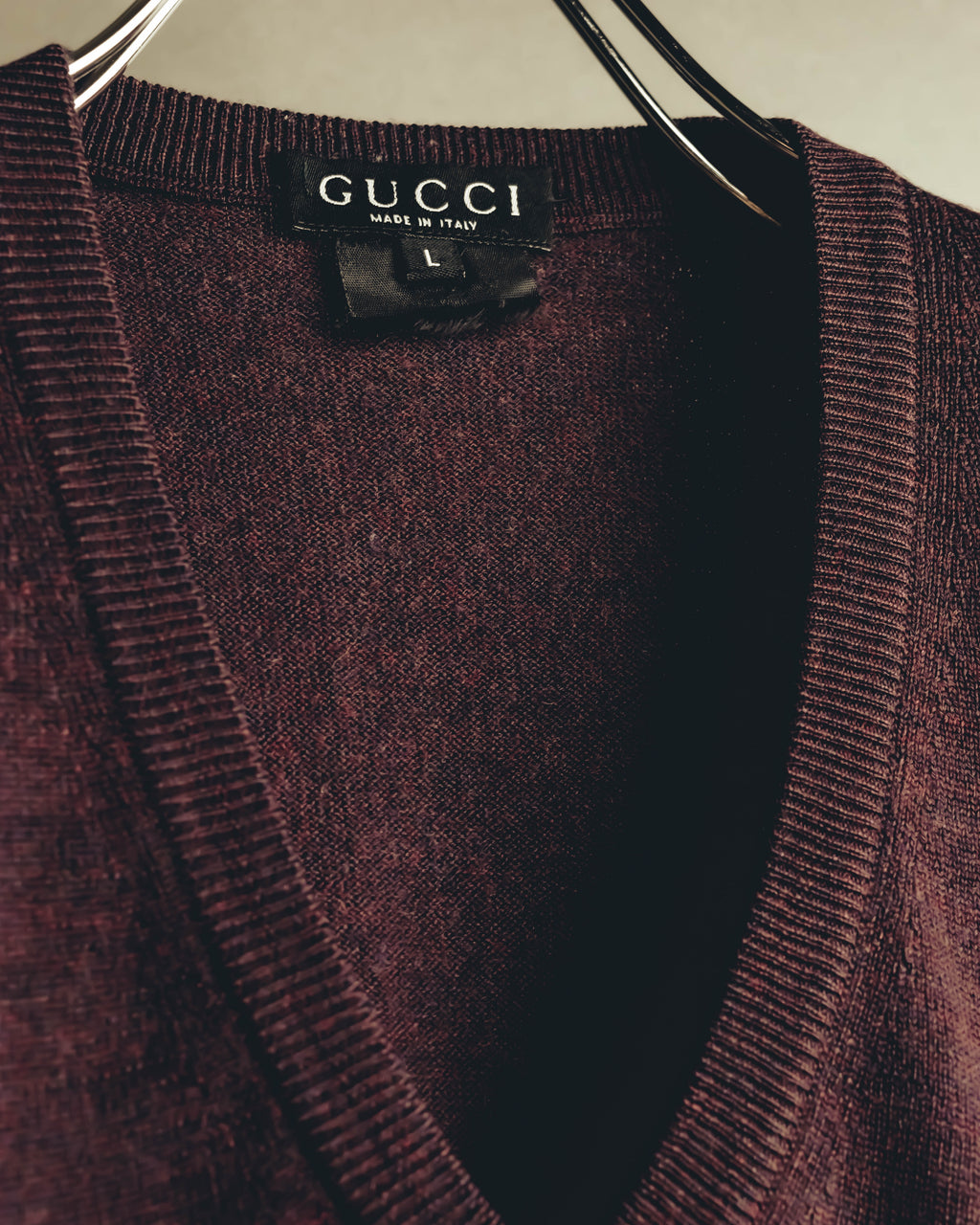 "GUCCI" 90's-00's Deep burgundy v-neck knit sweater