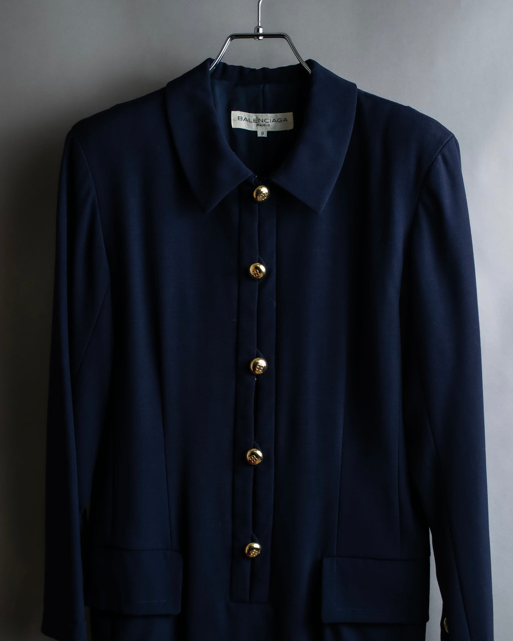 "BALENCIAGA" Gold button design navy color dress