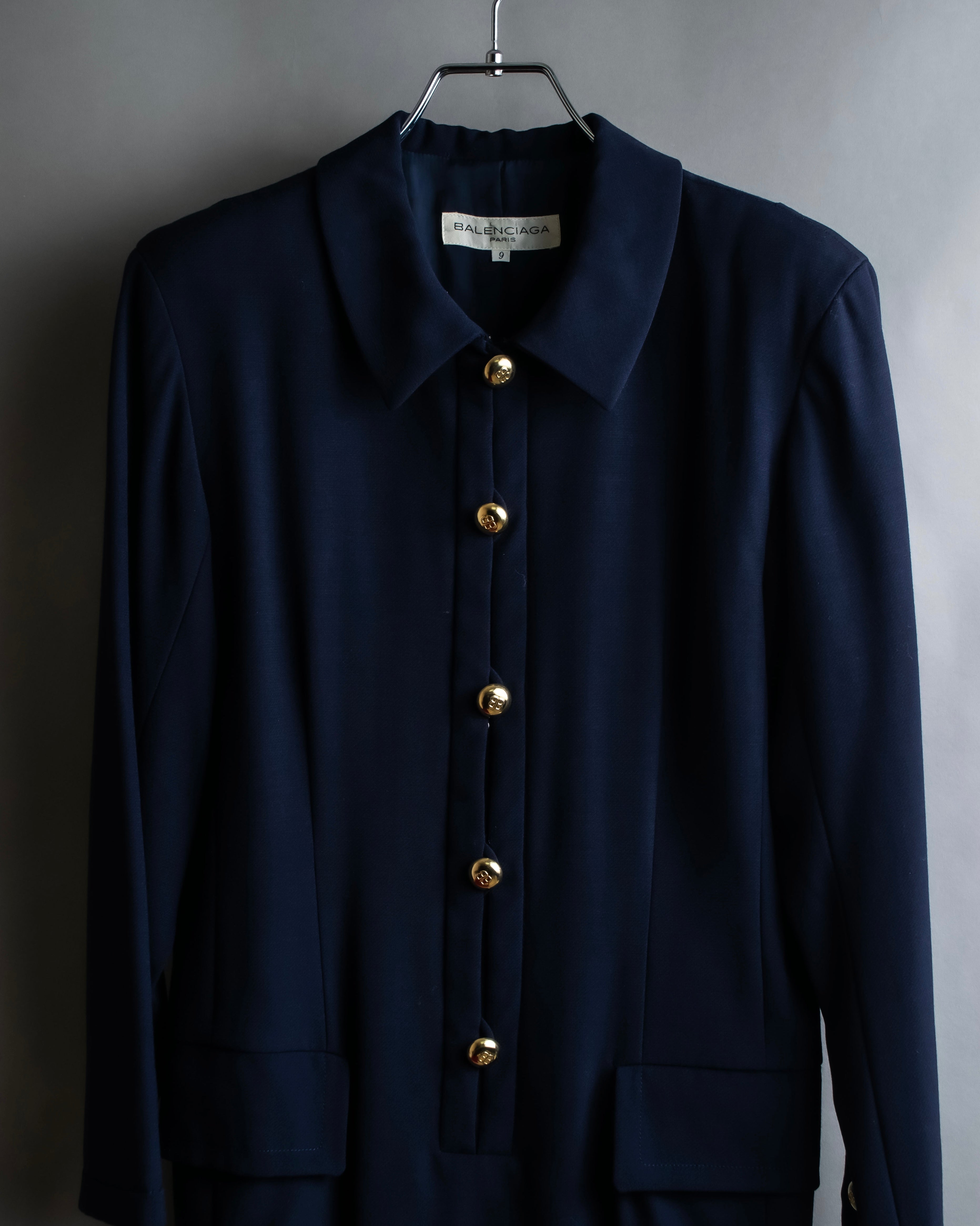 "BALENCIAGA" Gold button design navy color dress