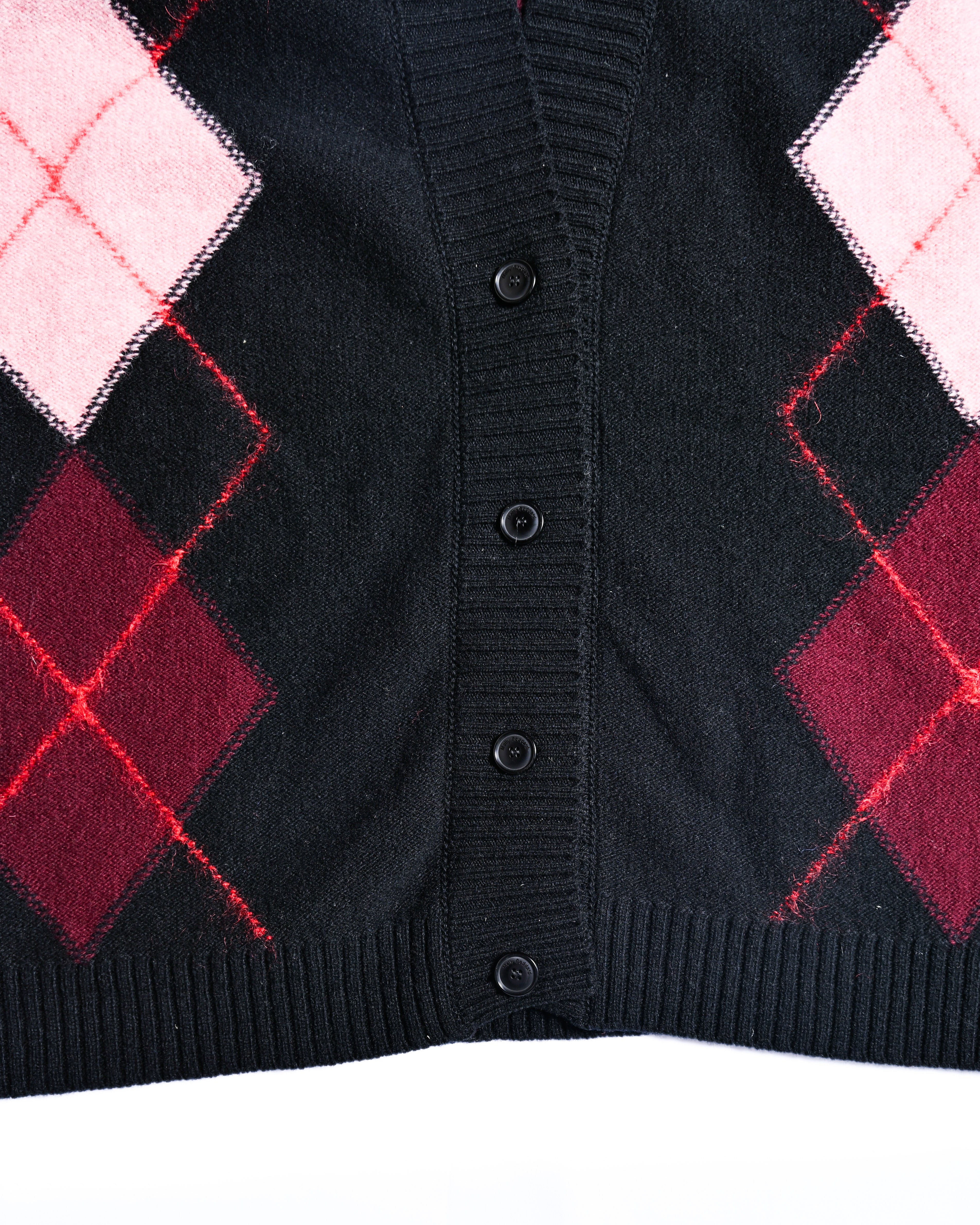 Molly Goddard/ Argyle Lambswool & Mohair Cardigan Black & Pink