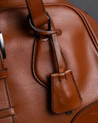 "PRADA" Belt flap detail rounded boston leather bag