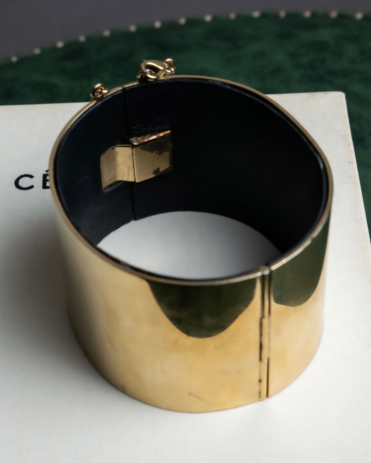 "CELINE" Large leather docking gold bracelet