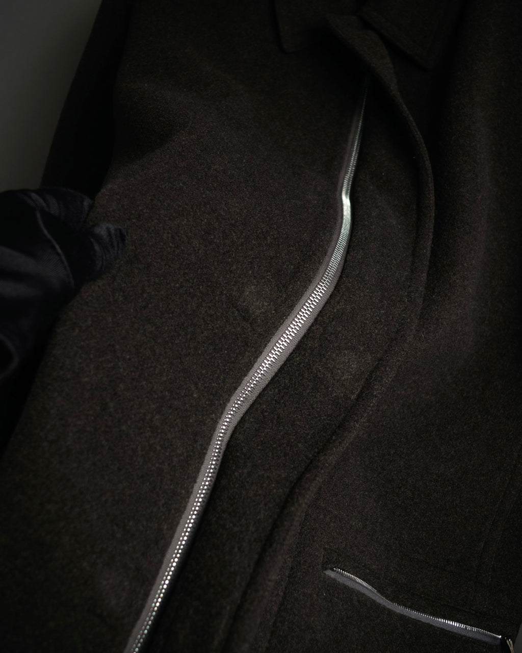 –SPECIAL– “HERMES” 90’s-00’s Concealed placket wool zip coat