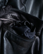 "Claude Montana" Drawcord detail stand-up collar leather blouson