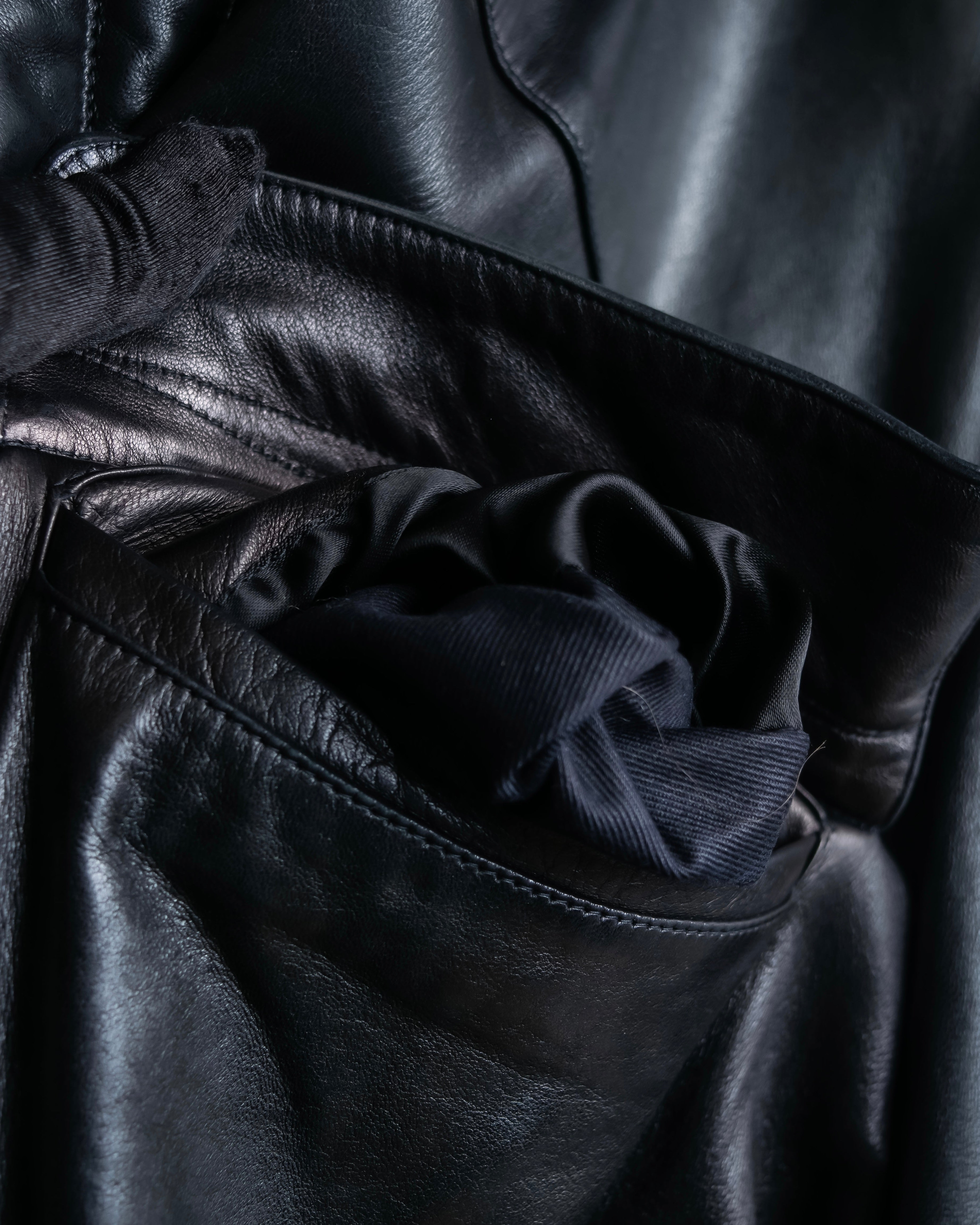 "Claude Montana" Drawcord detail stand-up collar leather blouson