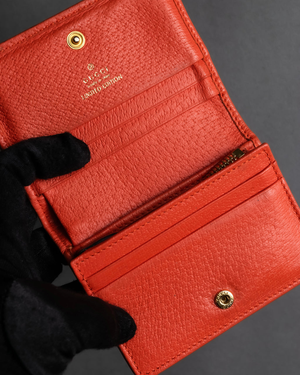 "GUCCI" Botanical pattern double G motif leather bifold wallet