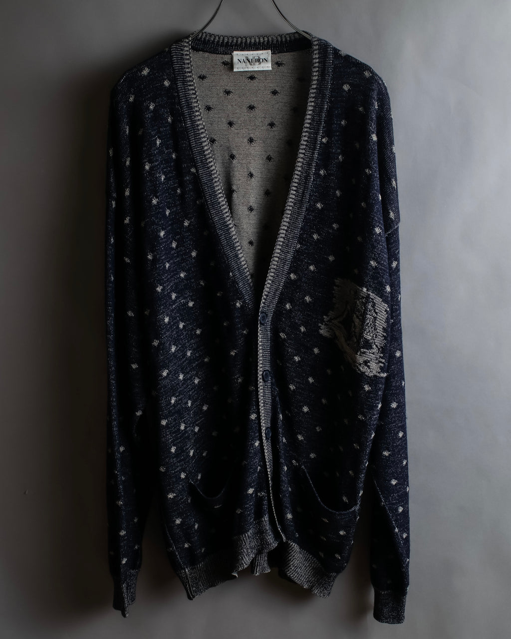 "Vintage abstract polka dot knit cardigan"