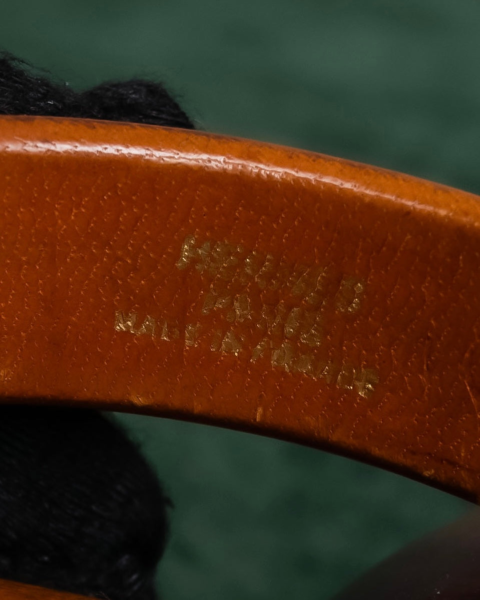 "HERMES" Brown leather＆metal line combination bangle