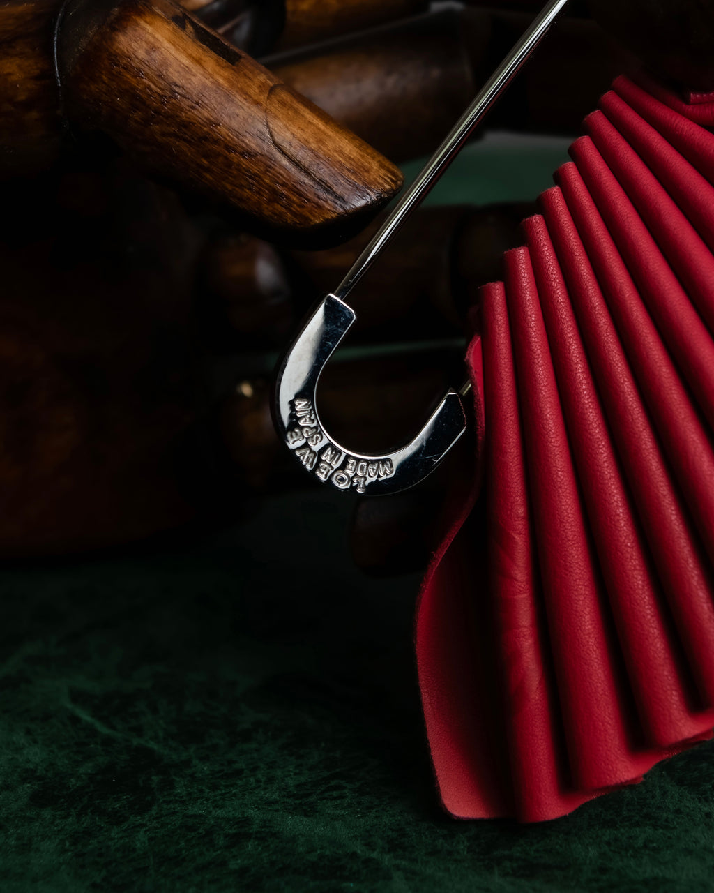 "LOEWE"  Red pleated motif safety pin brooch