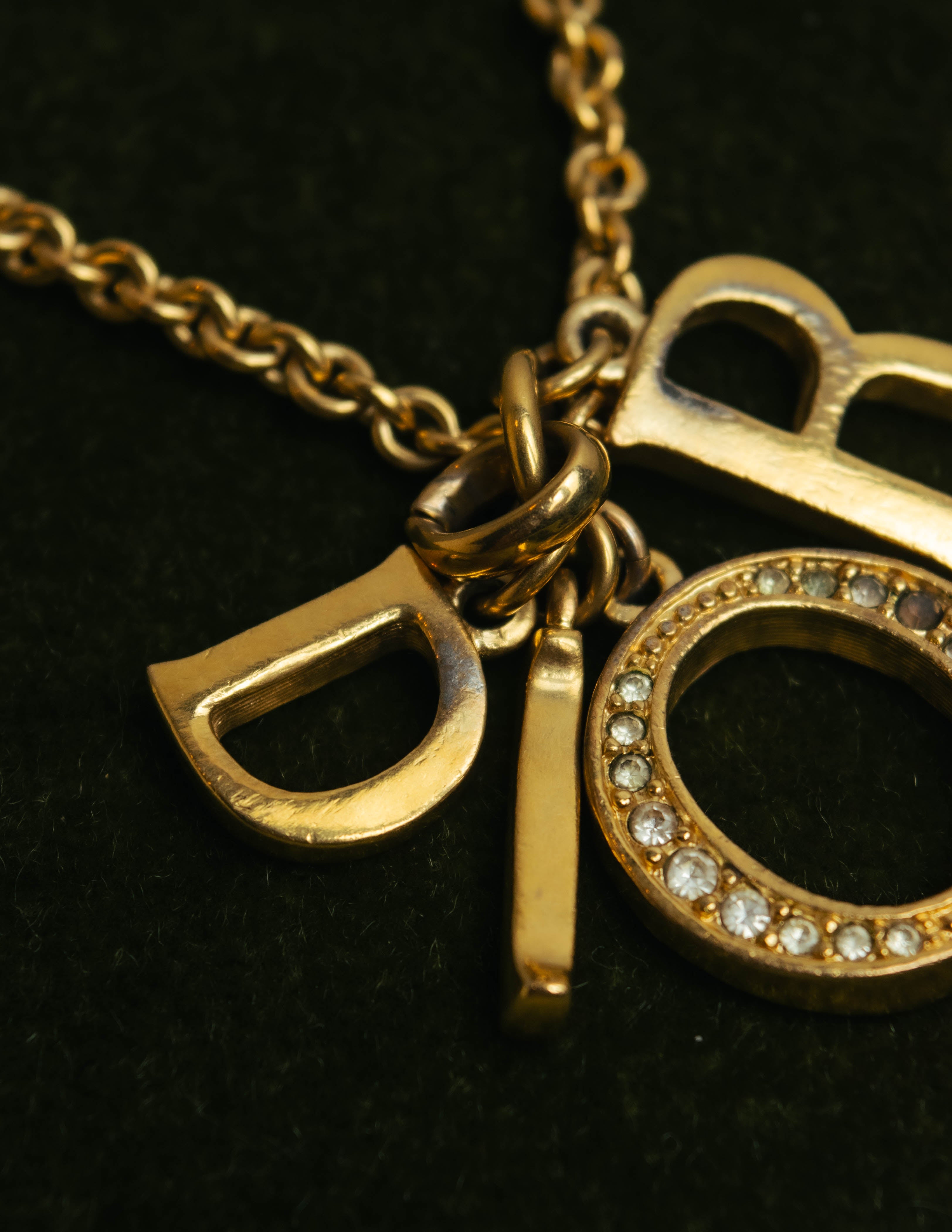 "Christian Dior" 90's-00's Gold tone logo charm necklace