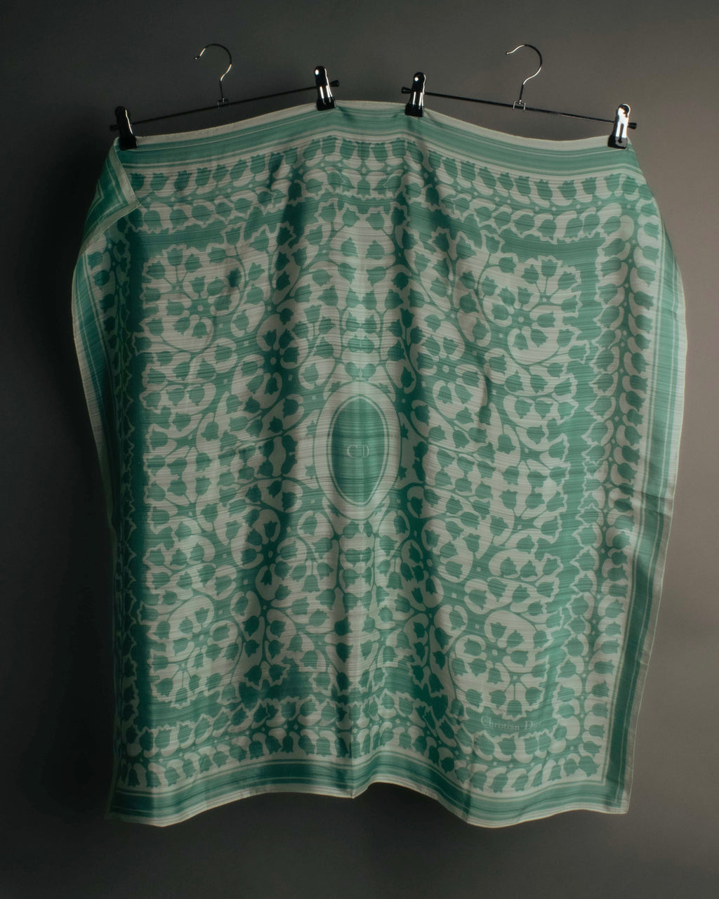 "Christian Dior" 85's-95's Vintage emerald tulip botanical silk shantung scarf