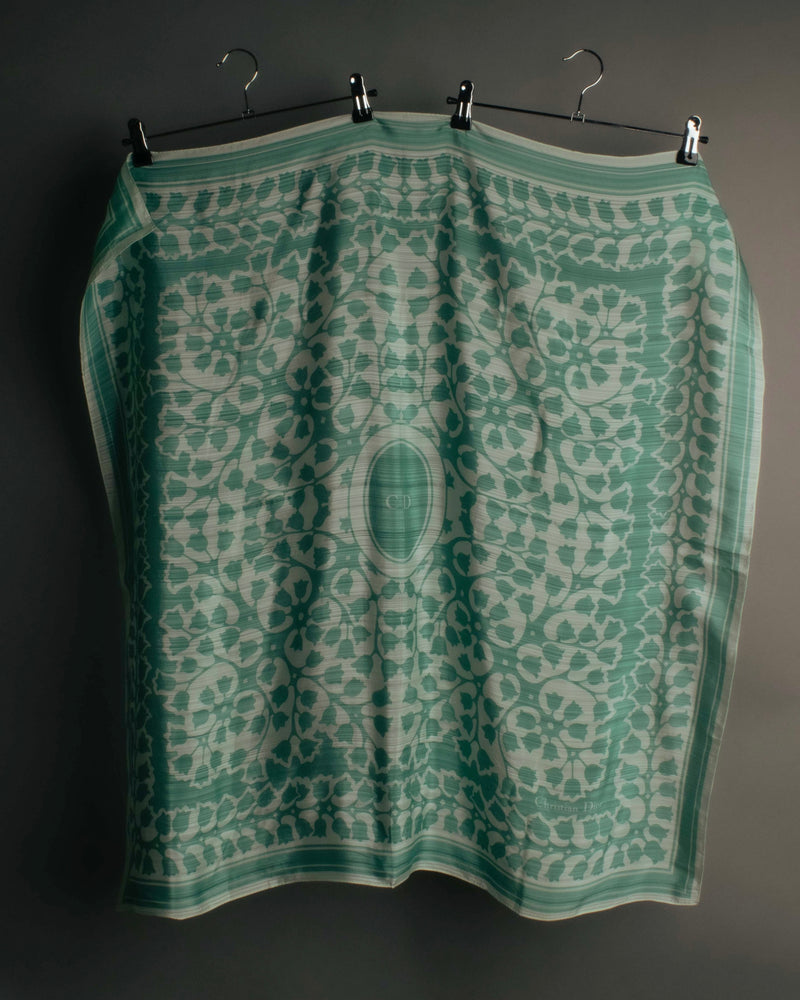 "Christian Dior" 85's-95's Vintage emerald tulip botanical silk shantung scarf