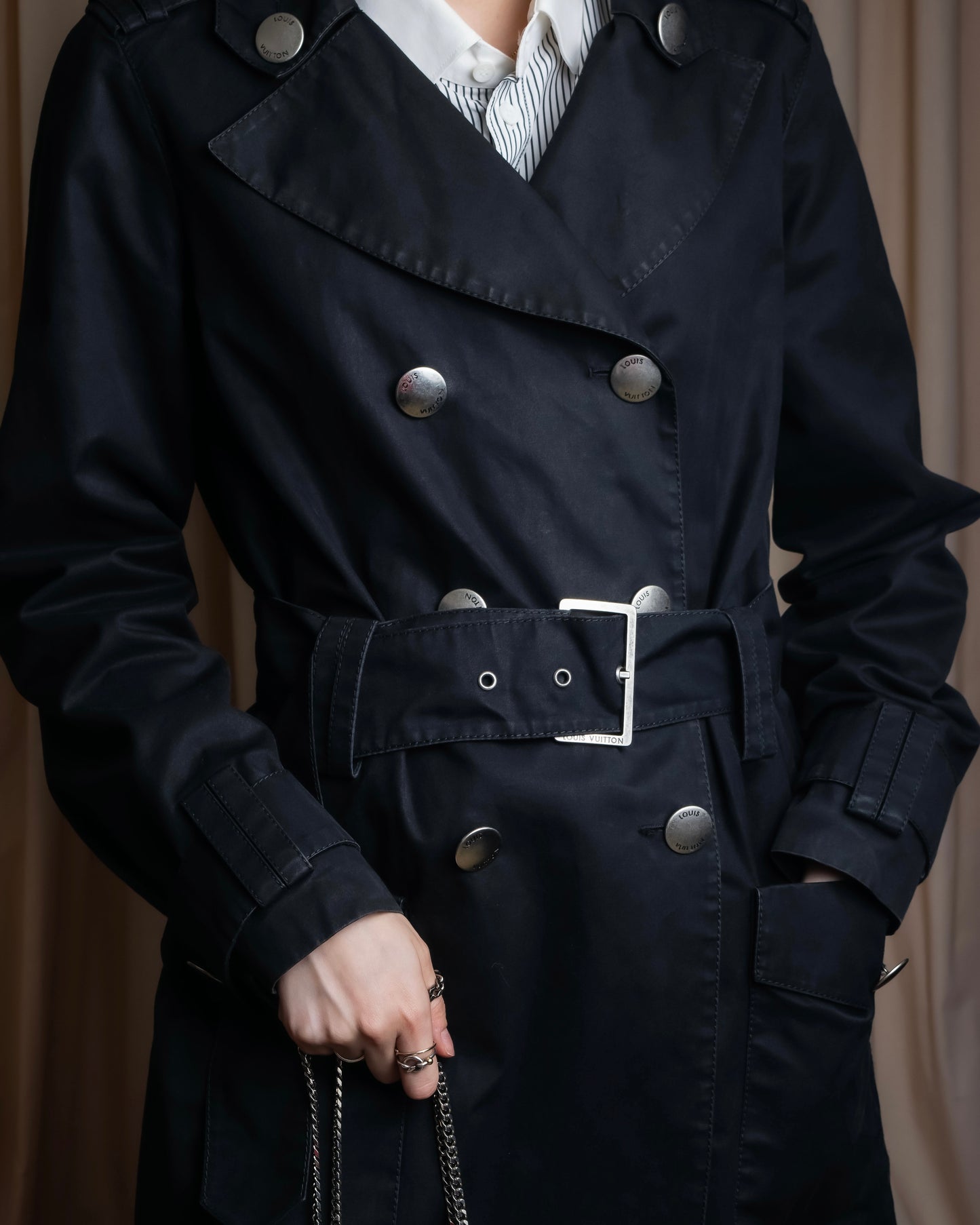 "LOUIS VUITTON" Metal button detailing belted trench coat