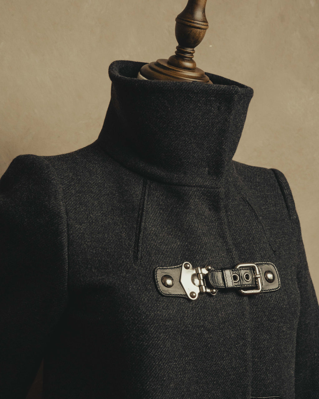 “miu miu” 00’s-10’s Wool angora leather buckle coat
