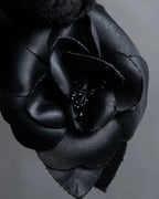 "CHANEL" Black camellia motif brooch