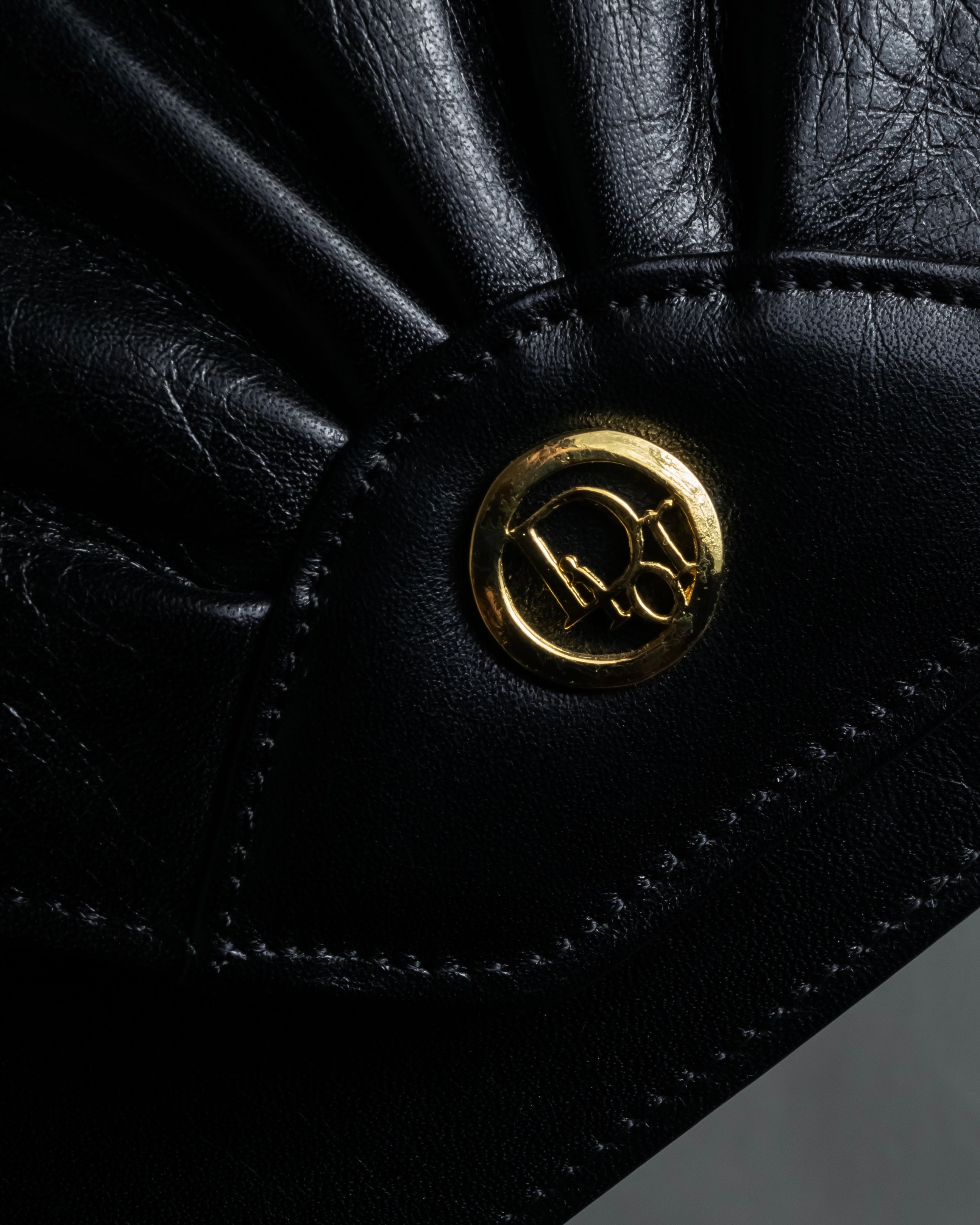 "Christian Dior" 70's-80's Radial drape design gold chain leather shoulder bag