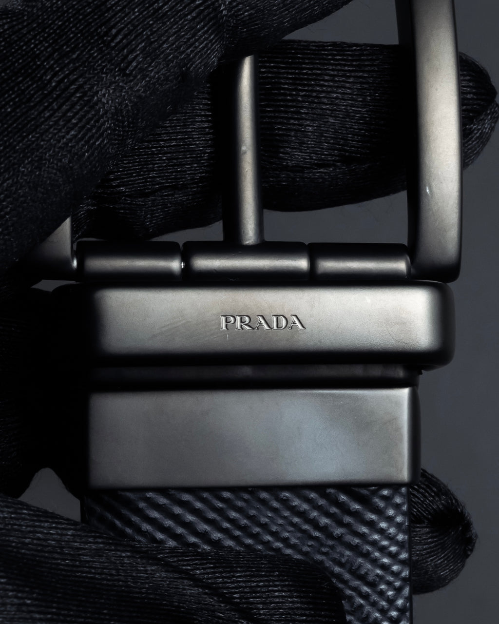 "PRADA" Black x blue reversible design belt
