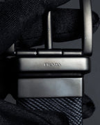 "PRADA" Black x blue reversible design belt