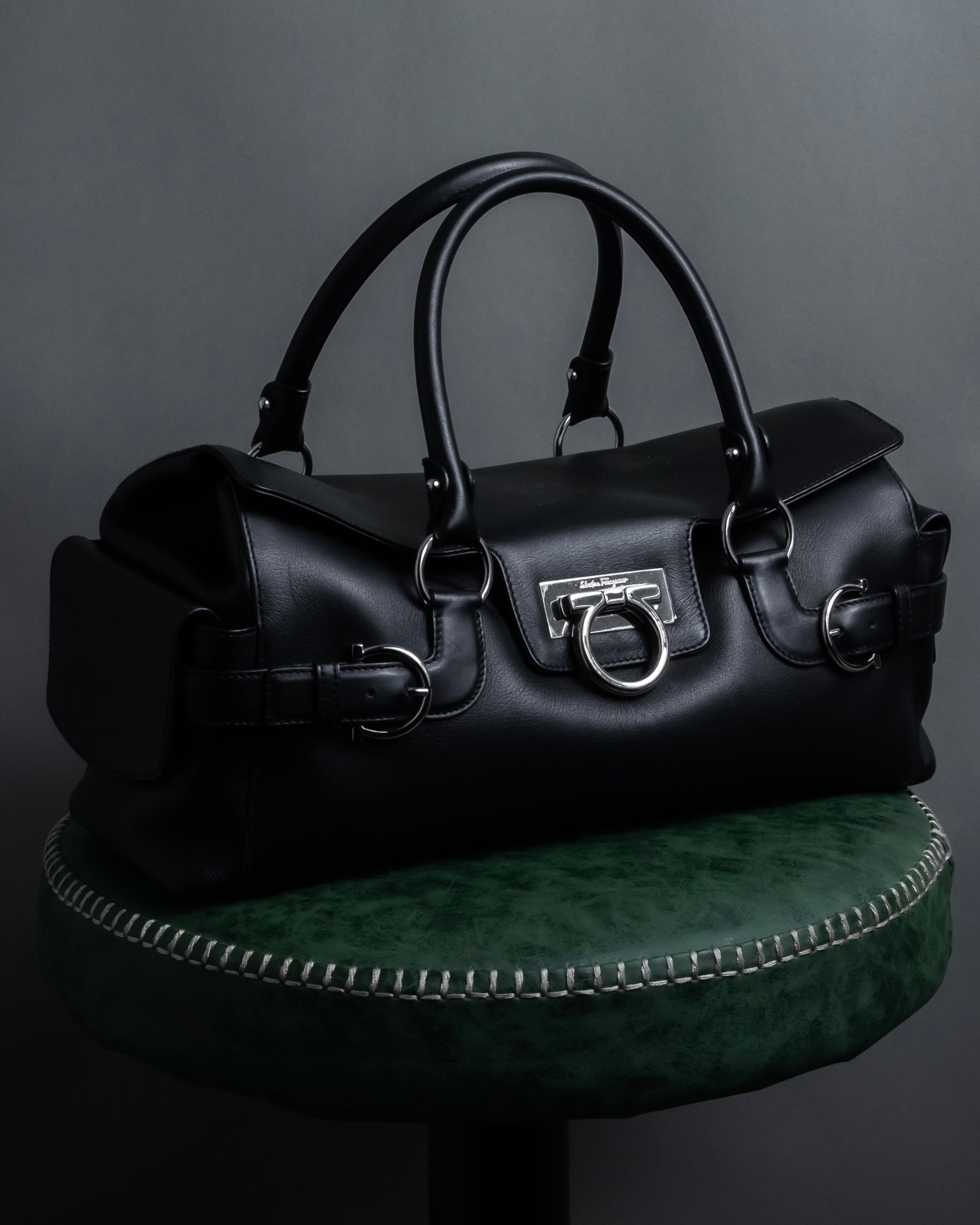 "Salvatore Ferragamo" Gancini motif design leather bowling bag