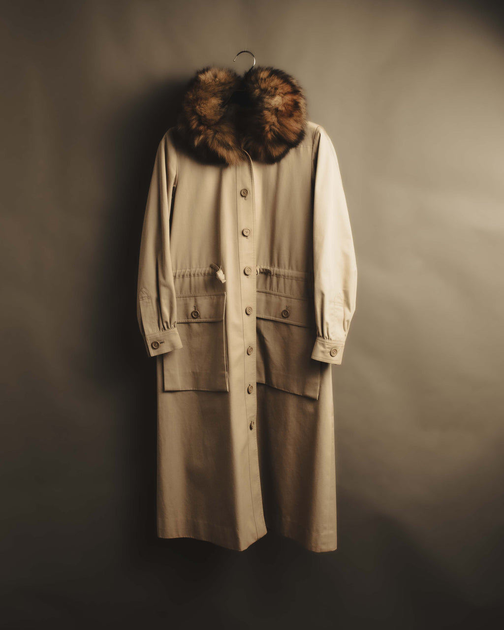 "Yves Saint Laurent" Vintage fox fur trimmed hooded long coat