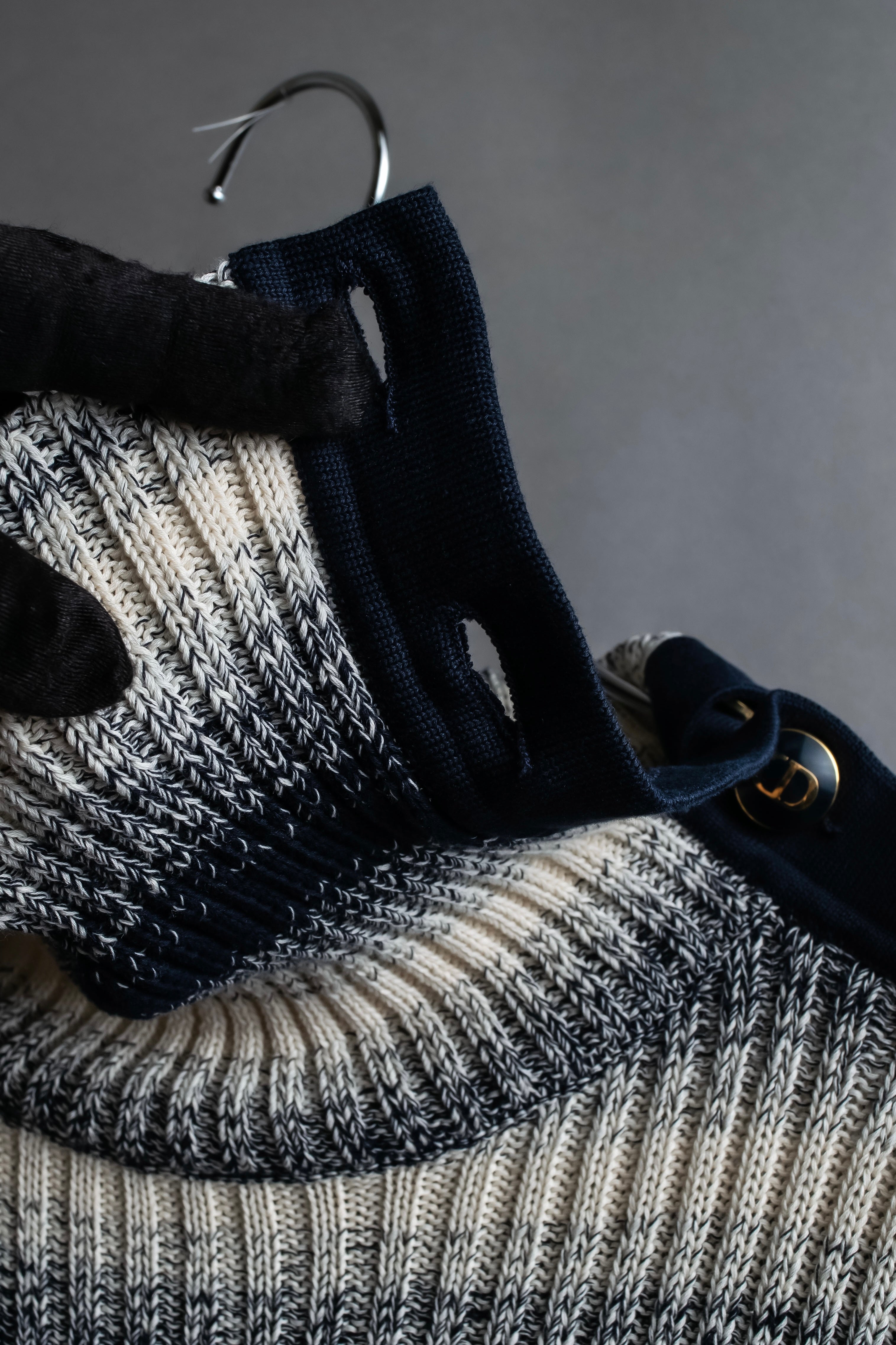 "Christian Dior" Gradient striped irregular neck knit