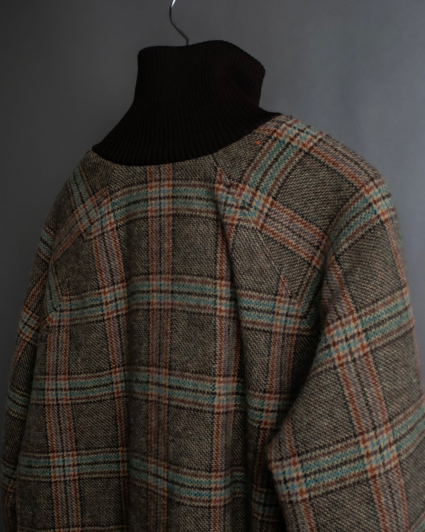 "ETRO" Multi-check pattern high neck ribbed knit blouson