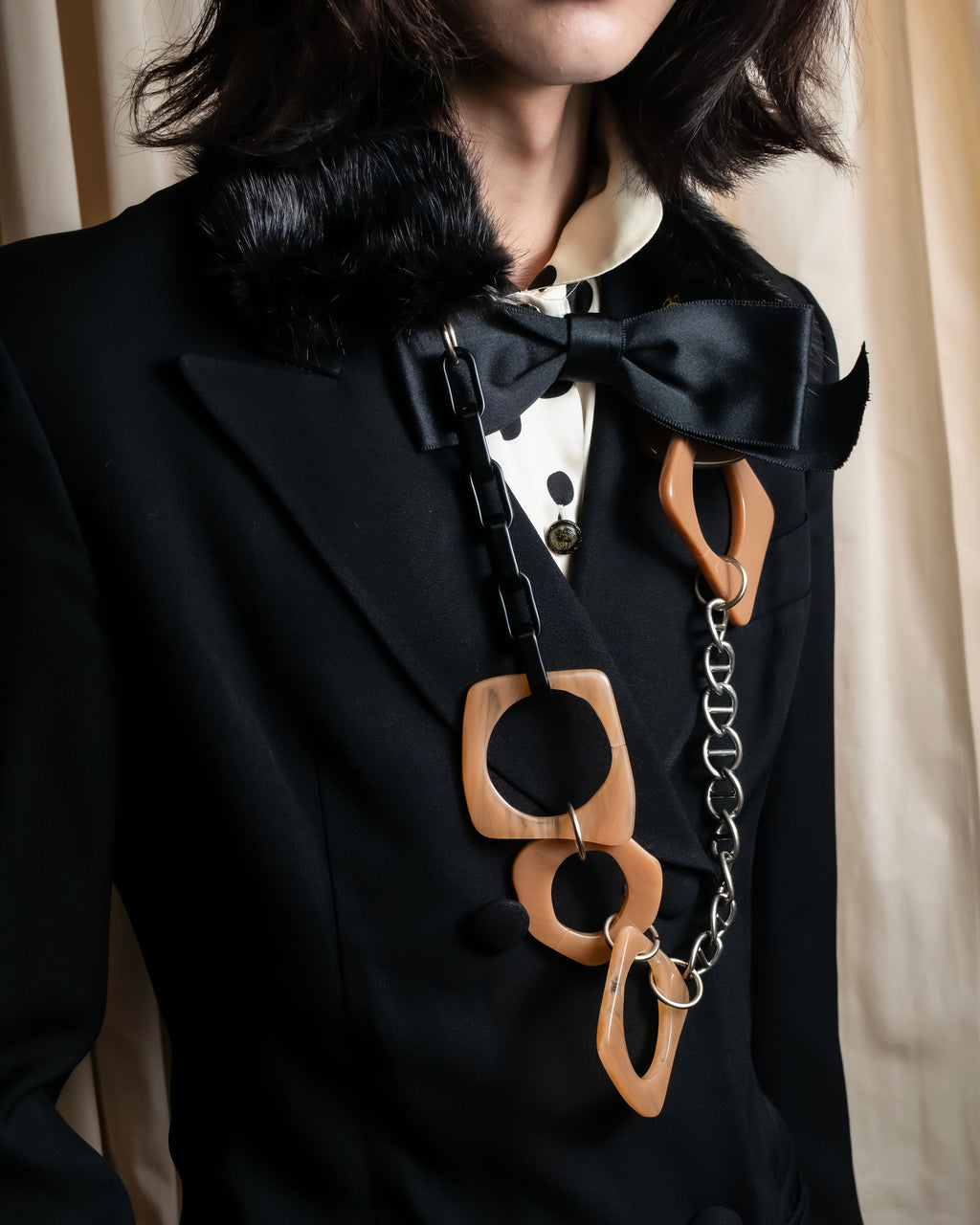 "MARNI" Faux fur collar＆mixed material docking accessory