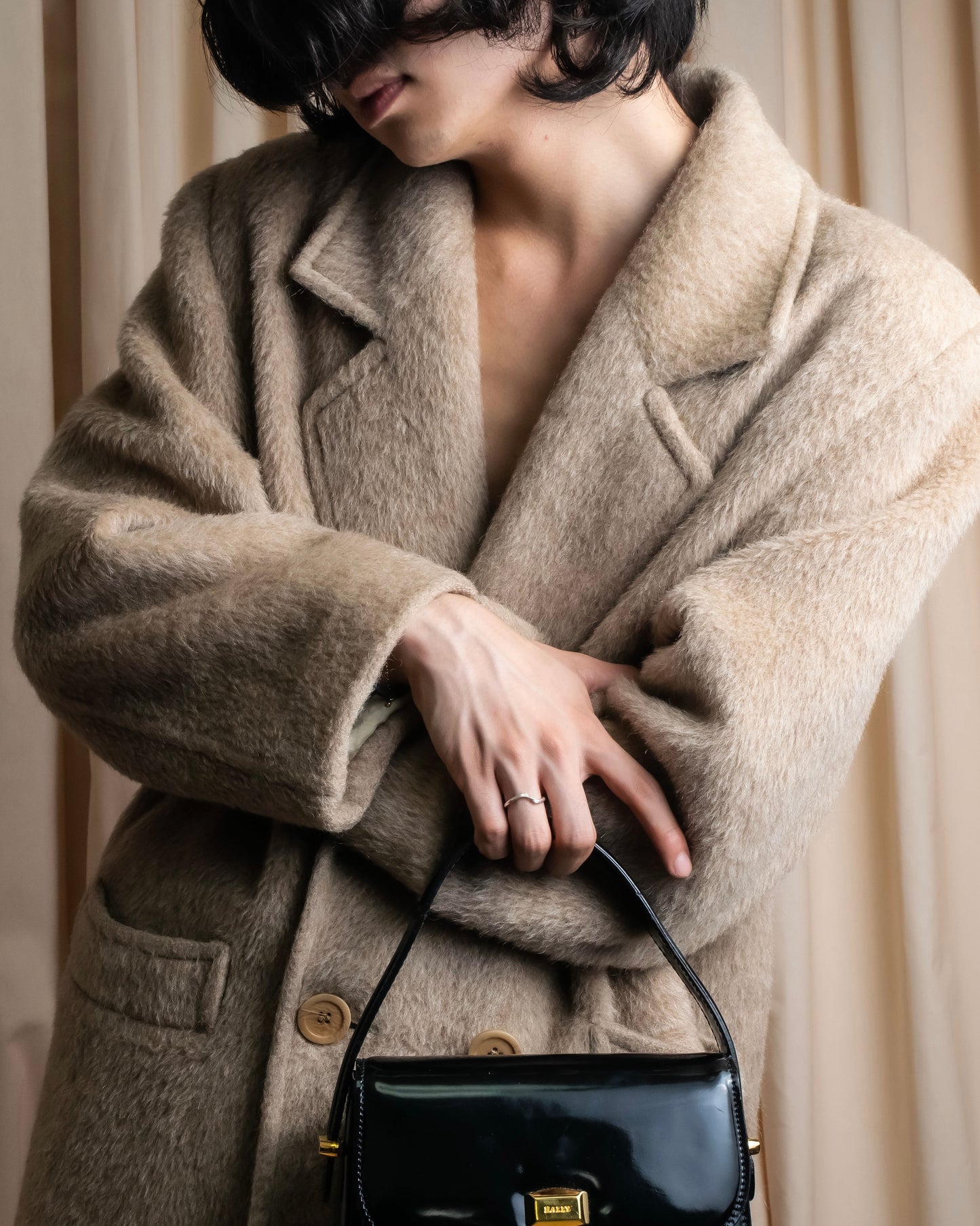 "FIODELLA RUBINO" Brushed beige double breasted chester coat