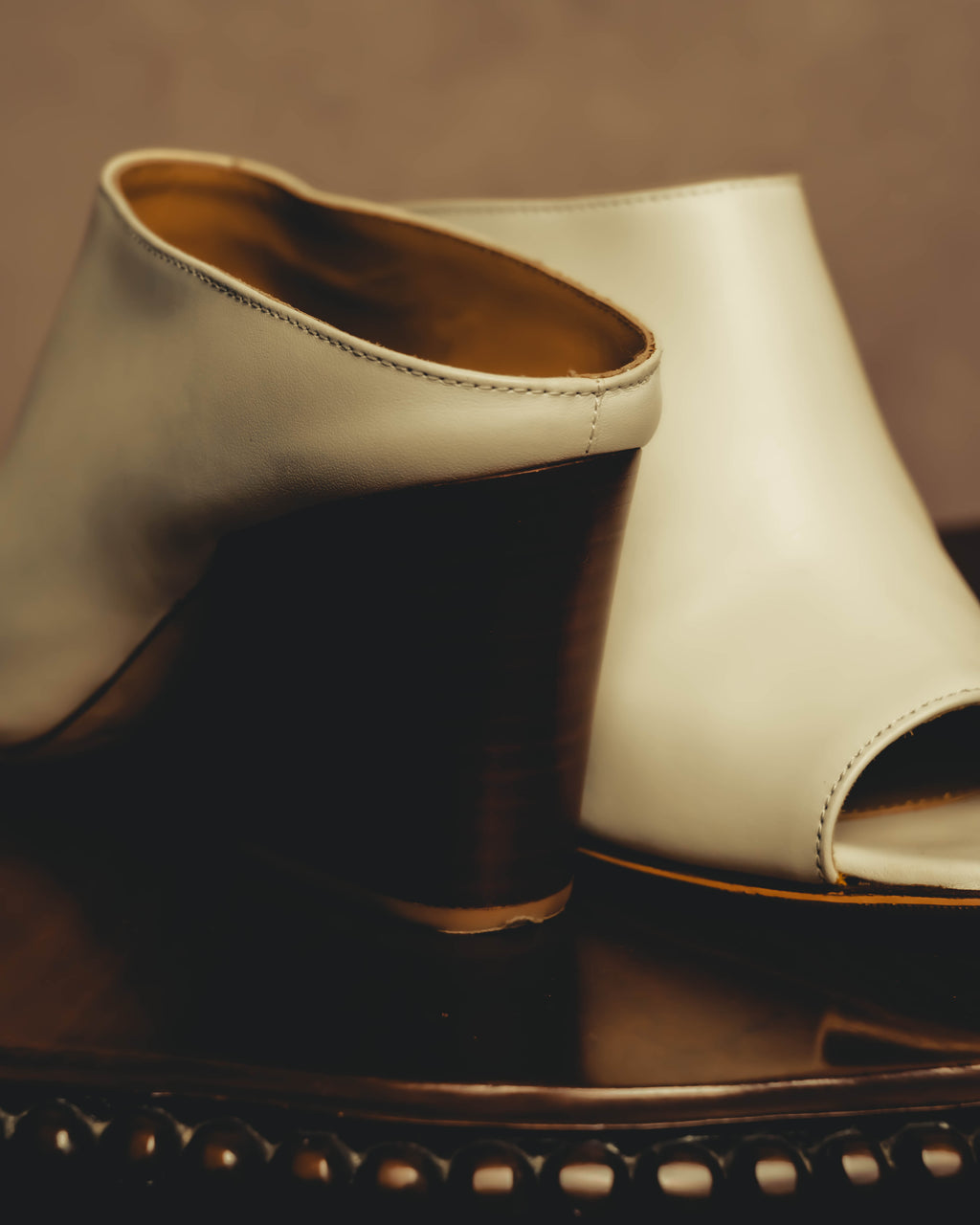 “Sergio Rossi” White open-toe heeled mules
