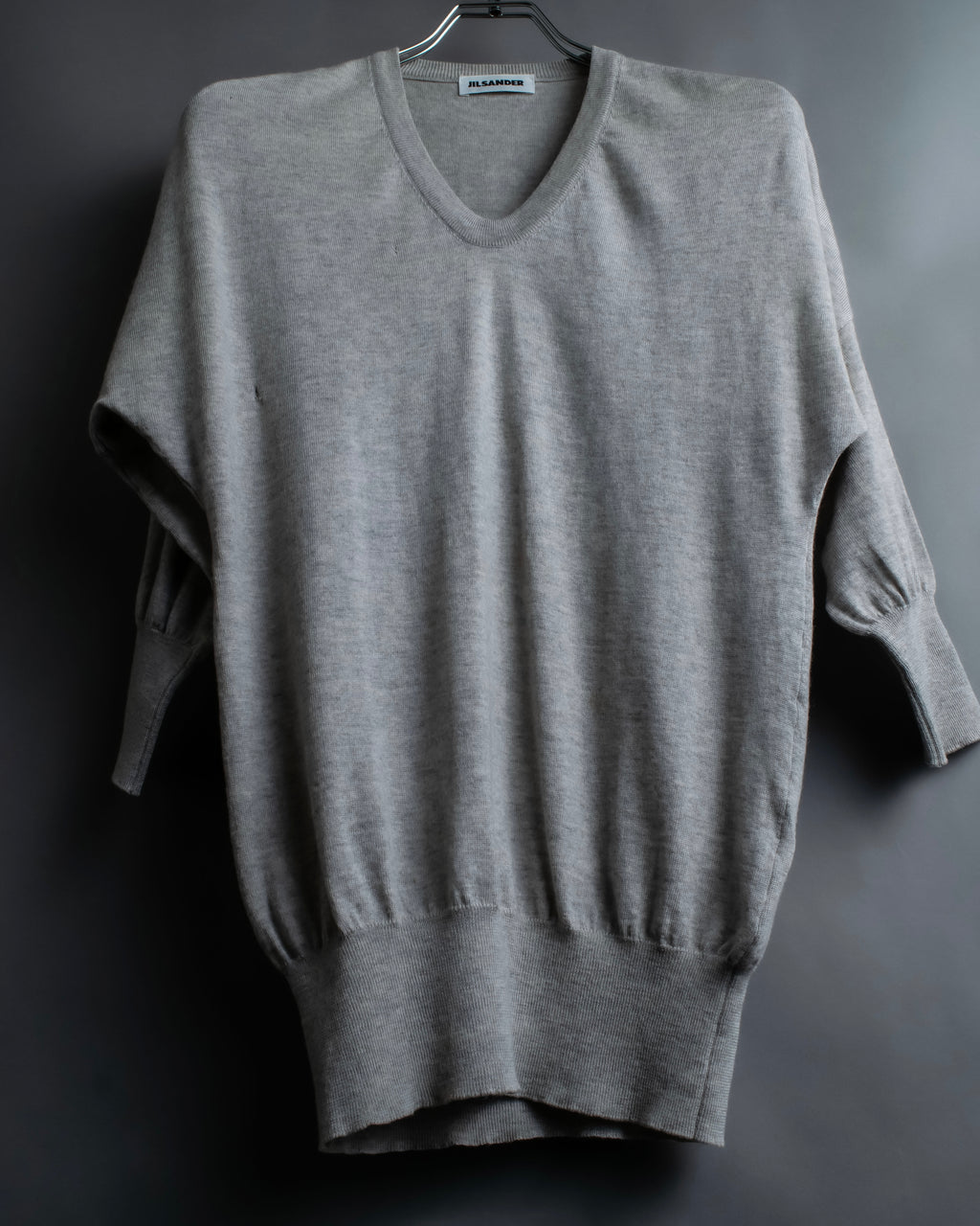 "JIL SANDER" Solid texture V neck mixed knit