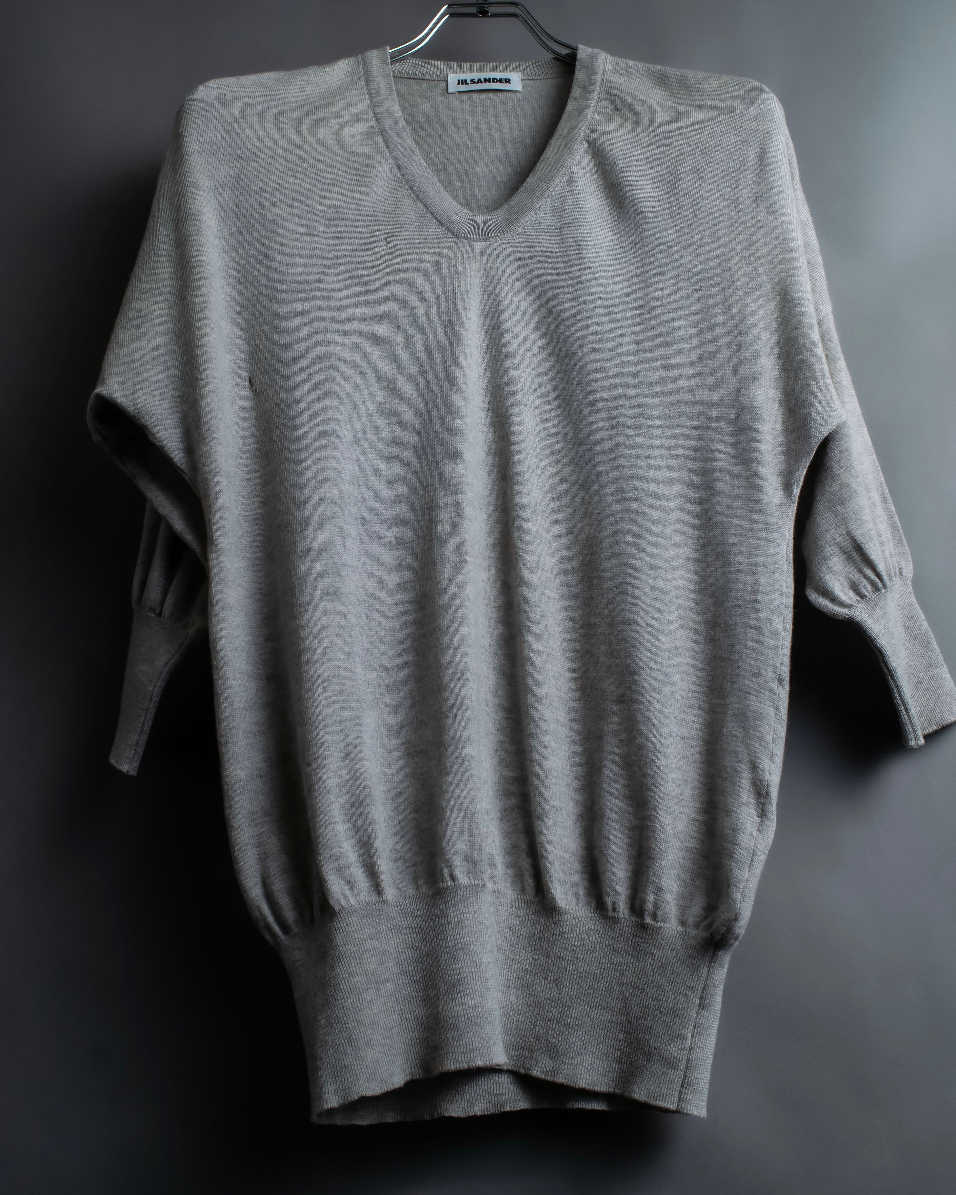"JIL SANDER" Solid texture V neck mixed knit
