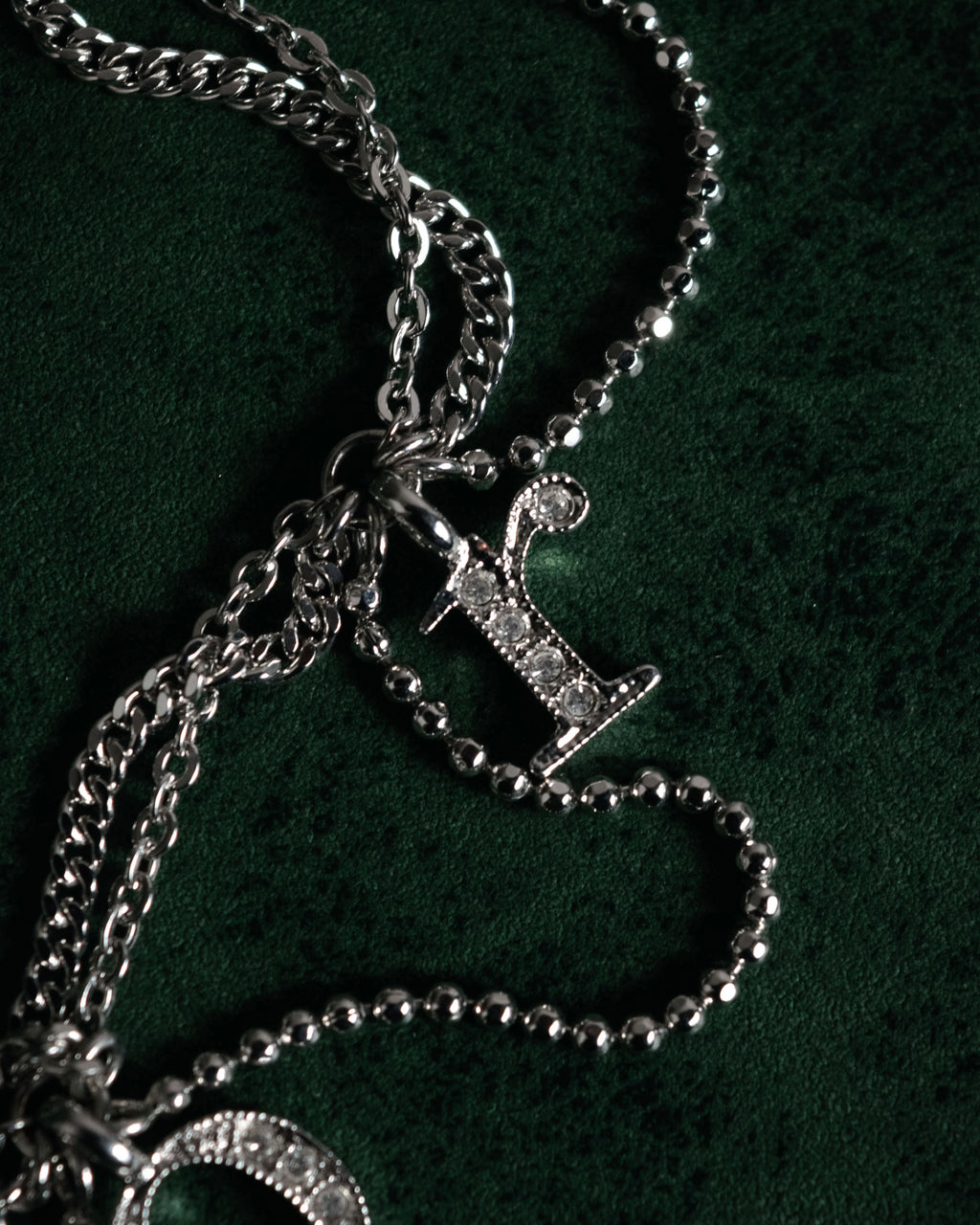"Christian Dior" 00’s pavé letter charm multi chain bracelet