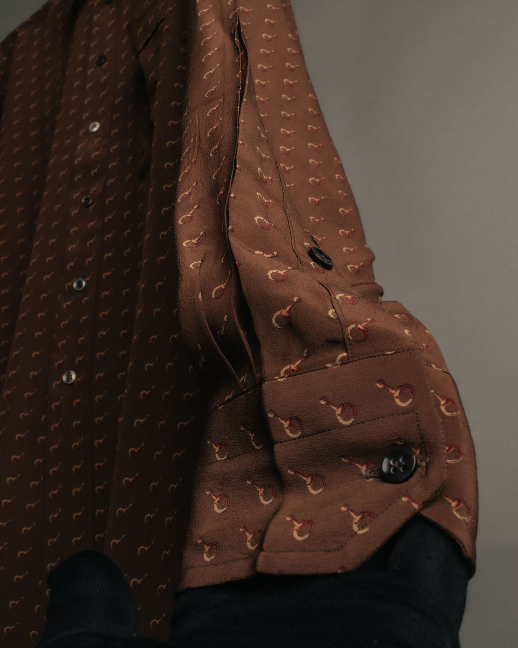 “GUCCI” 70’s horsebit monogram silk shirt